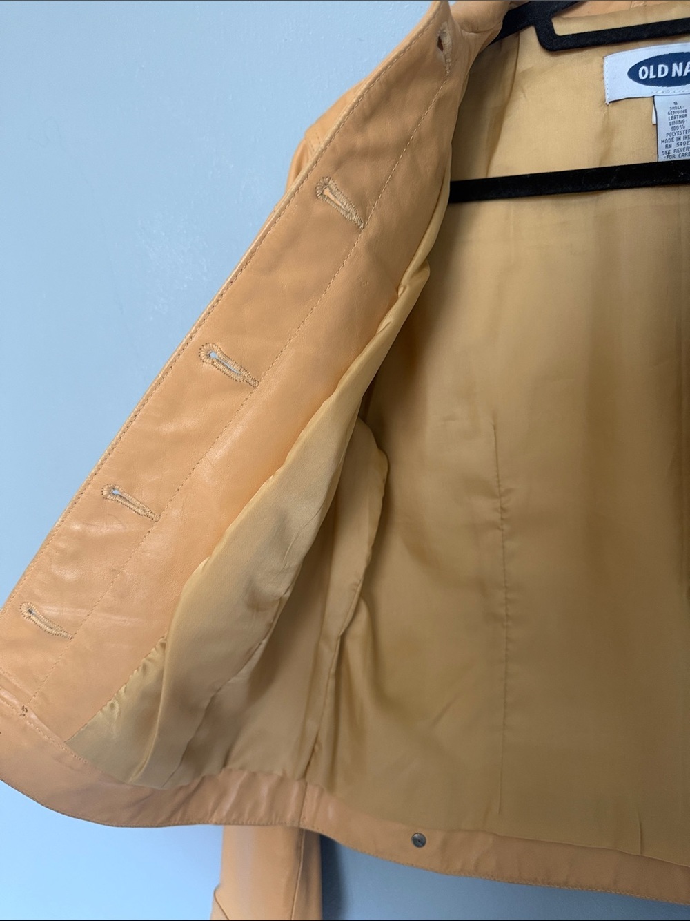Vintage Y2K 90’s Old Navy Women’s Camel Tan Leather Trucker Jacket Size Small - Picture 13 of 14